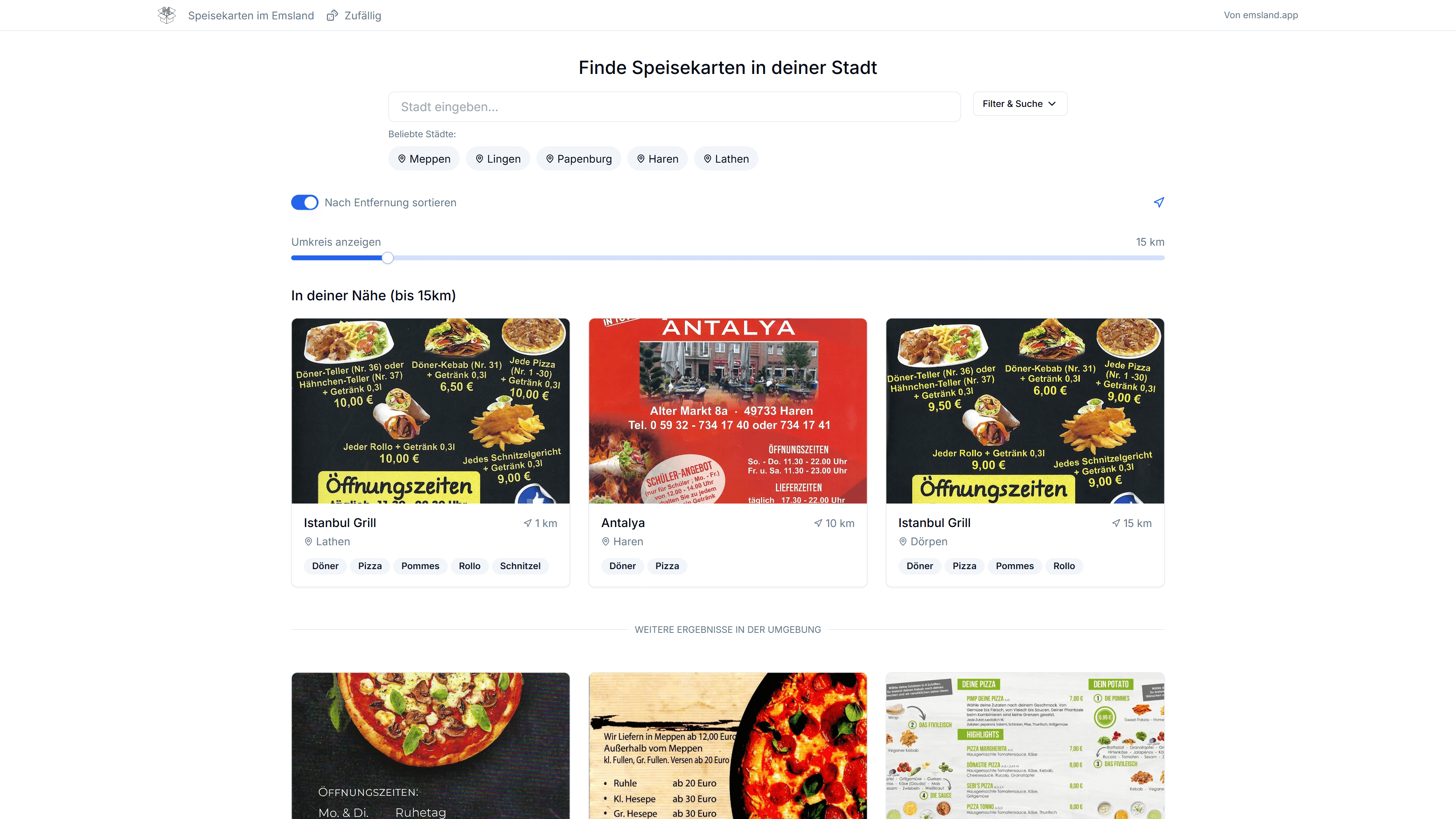 Speisen Emsland Website Screenshot